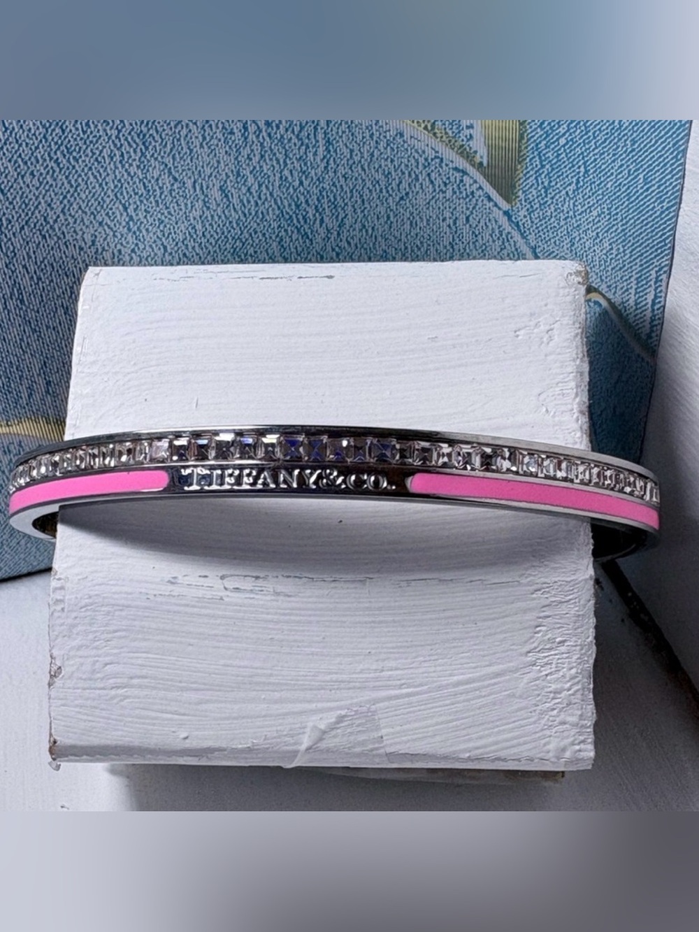 Pink Enamel and Crystal Bangle Bracelet NWOT